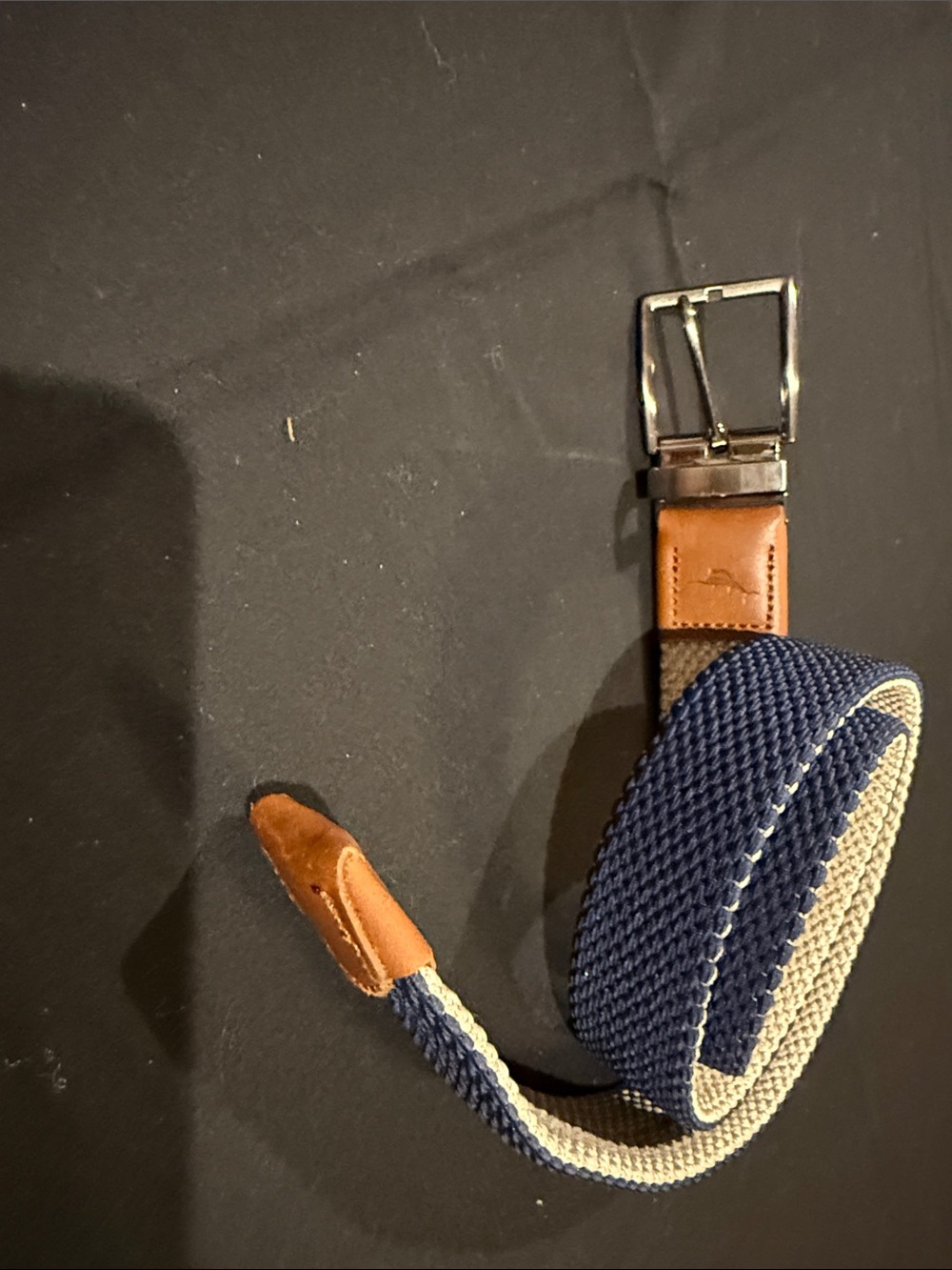 Tommy Bahama Navy and Tan Woven Stretch Belt